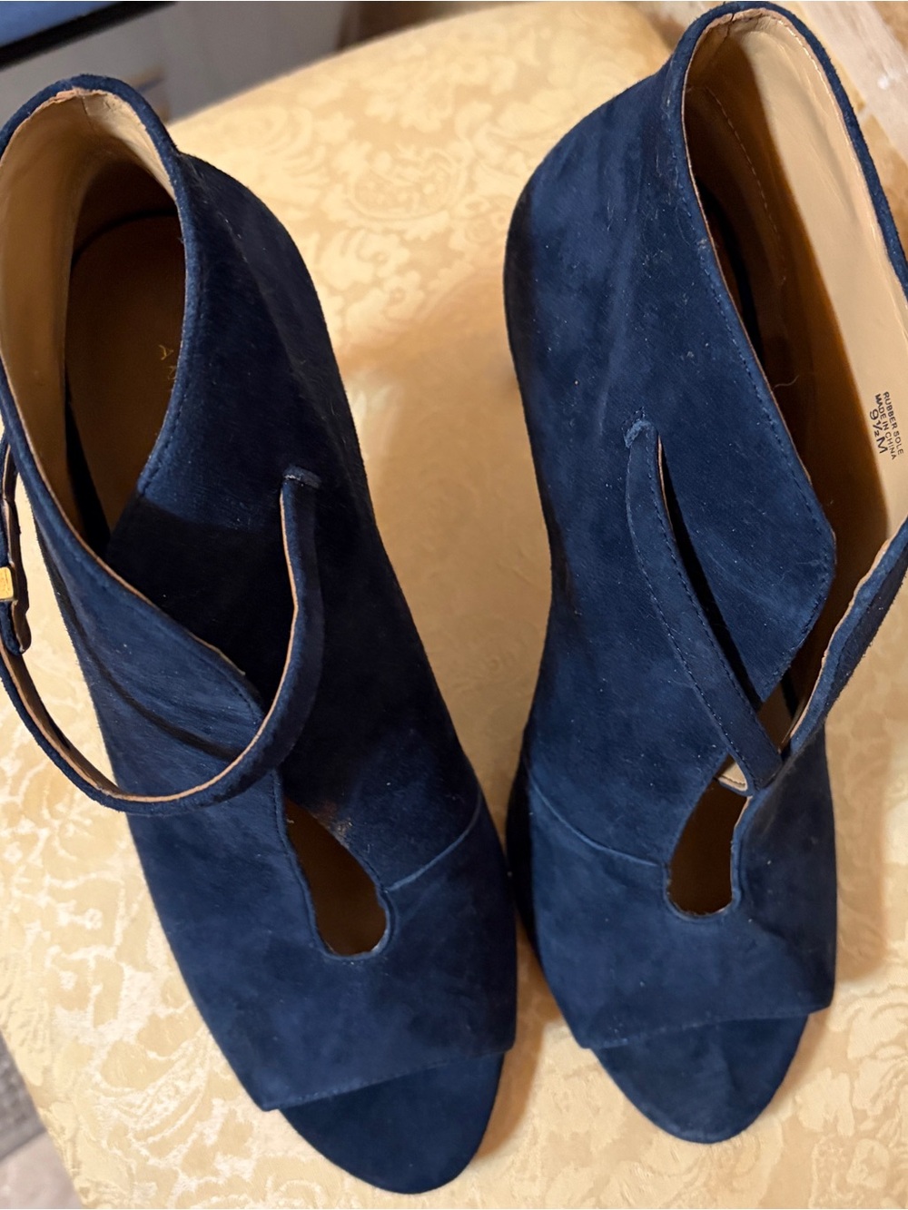 Ann Taylor Navy Suede Peep-Toe Ankle Booties